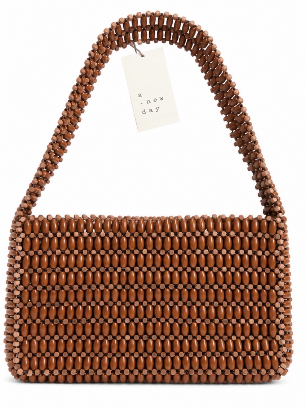 NWT A New Day Brown Wooden Beaded Shoulder Bag Boho Summer Purse
